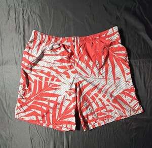 Columbia Men's Red and Gray Leaf Pattern Swim Trunks